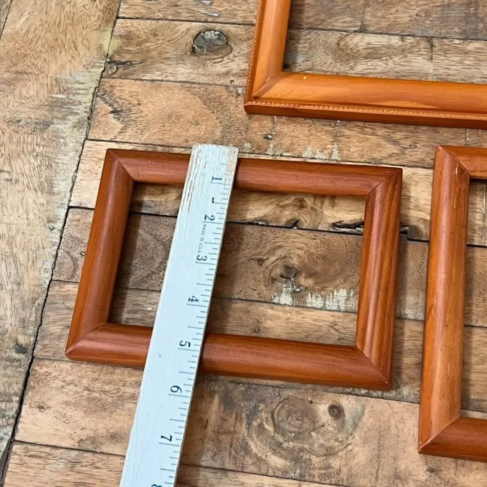 Set Of Three Solid Wood Picture Frames No Glass Light Brown Tone